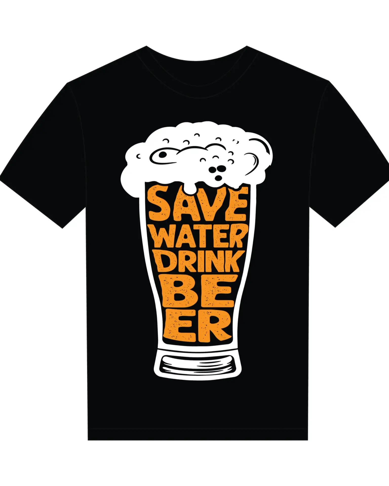 T-shirt design with the slogan 'Save Water Drink Beer' – fun beer theme for bachelor party or party outfits.