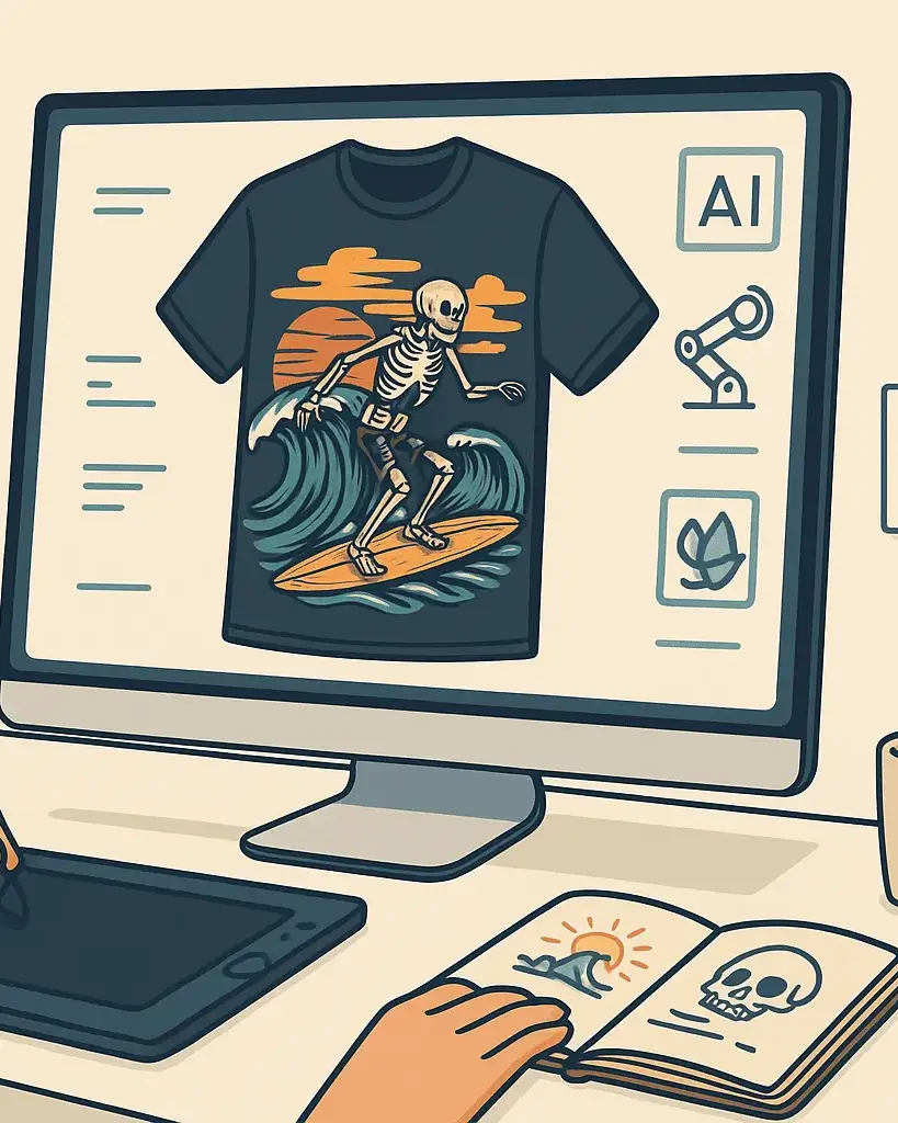 Create your own T-shirts with AI Creative workspace with shirt design as an example of how custom T-shirts can be created with modern AI tools in 2026