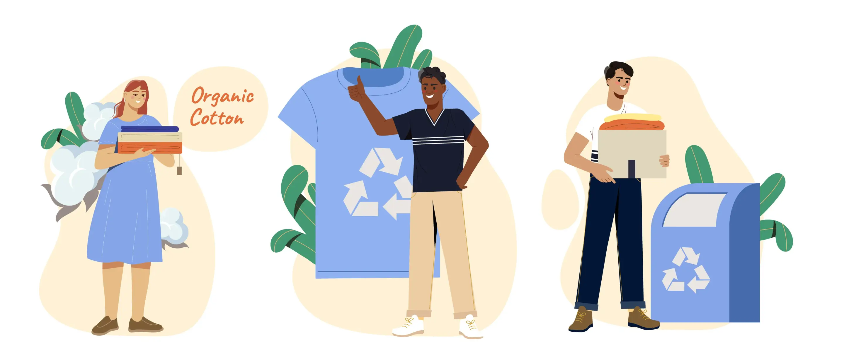 Recycle sustainable T-shirts made from organic cotton People recycling clothing made from organic cotton – sustainable fashion, recycling, and eco-friendly textile production