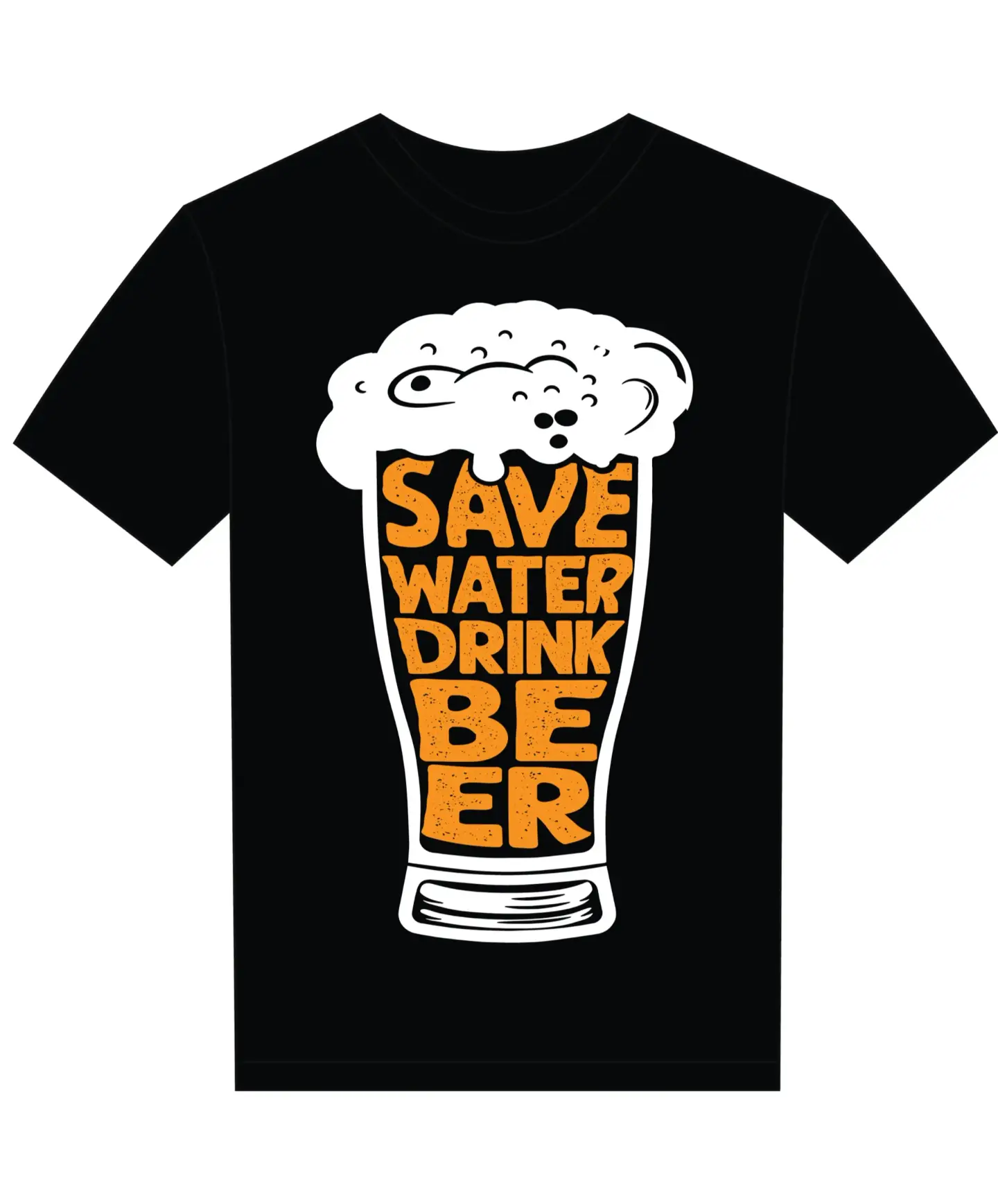 T-Shirt-Design mit Aufdruck 'Save Water Drink Beer' – witziges Bier-Motiv für Junggesellenabschied oder Party-Outfits.