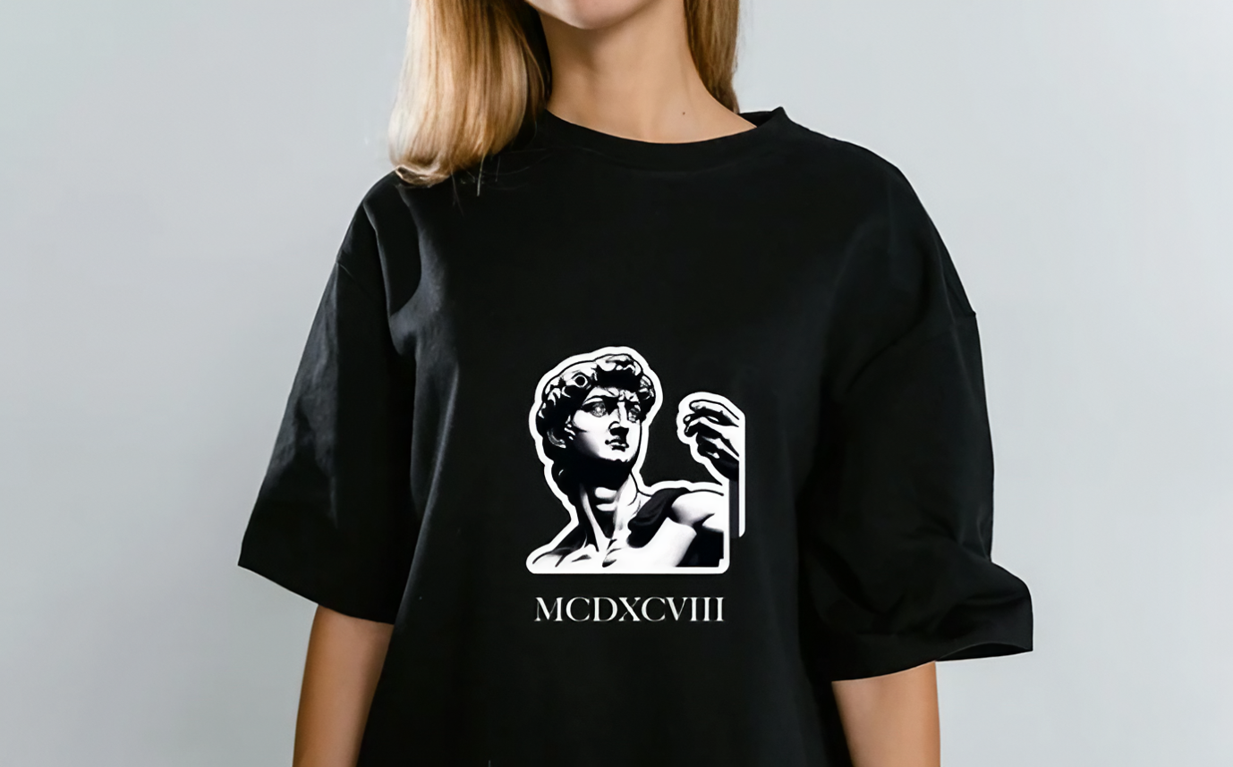 Women's black T-shirt with art design